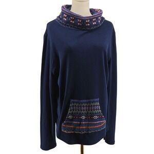 Chaps Sweater Pullover Womens XL Blue Cowl Neck Pockets Cotton-Blend Relaxed